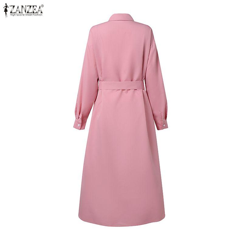 ZANZEA Women Turn Down Collar Casual Long Sleeve Loose Shirt Dress