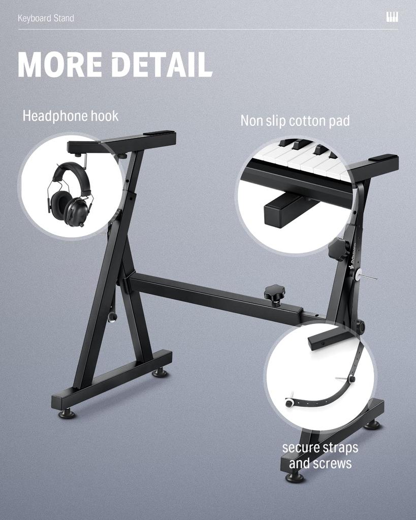 Donner Electronic Keyboard Piano Z Shape Stand Adjustable Height Comes with Swivel Casters Compatible with Key Electronic Pianos Suitable for