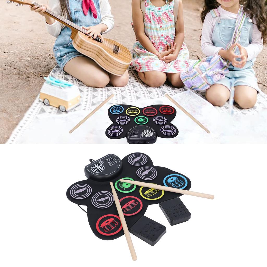 Roll Up Electric Drum Set Colorful Electronic Drum Pad with Foot Pedal and Drumsticks