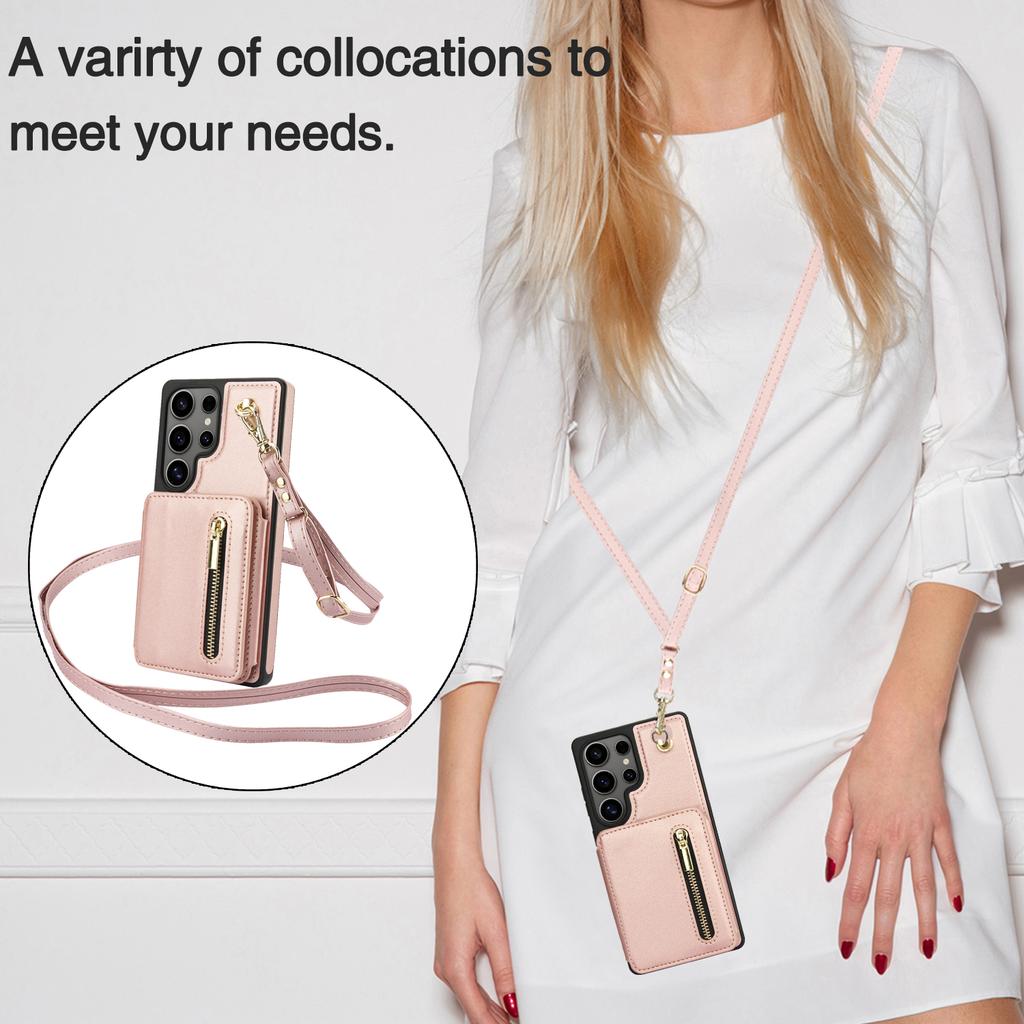Crossbody Zipper Cards Solt Leather Case For Samsung Galaxy S25 Ultra S24 S23 S22 Plus A16 A26 A36 Kickstand Lanyard Purse Cover