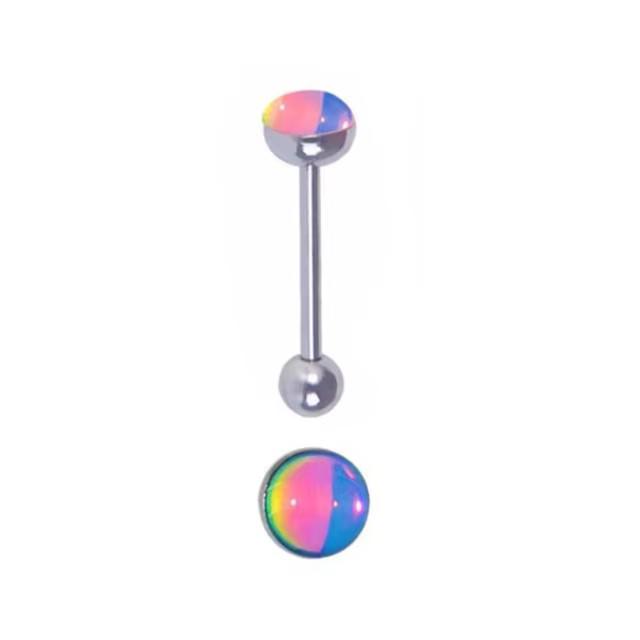Gradient Flash Titanium Steel Tongue Ring with External Thread, 14G.