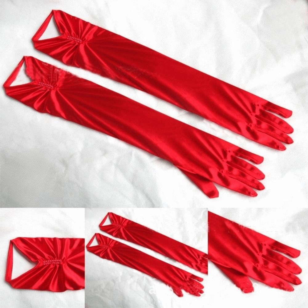 Elegant Wedding Gloves Full Finger Satin Gloves Sunscreen Beaded Bridal Gloves  Wedding