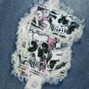 Jeans Rasgados con Calavera de Moda para Mujer - Estilo Europeo y Americano, Pierna Recta, Dobladillo Enrollado, Pantalones de Talla Grande
