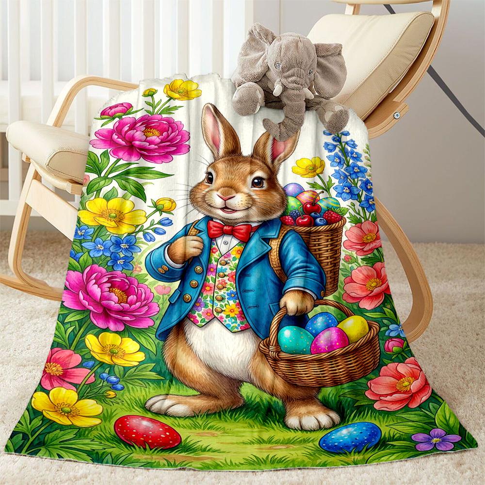 Easter Bunny With Flowers Blanket,Suitable for sofas, offices, travel, living rooms, gift for friends and family,Suitable for all seasons.