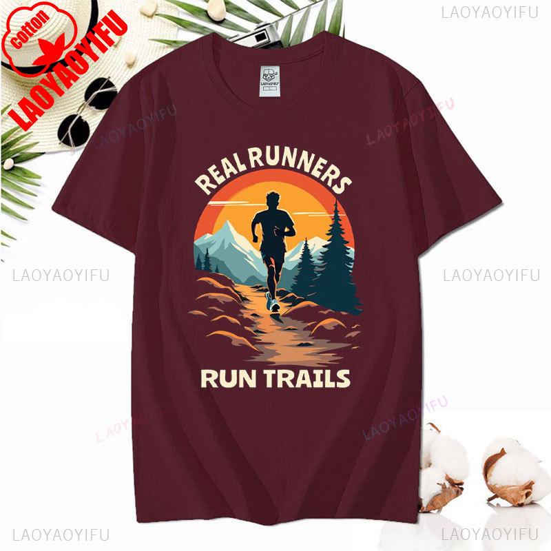 Hiking Leisure T Shirt Run Trails Be Happy Mountain Runner Trail Running Harajuku T-Shirt Men Short Sleeve Cotton Tees Camisetas