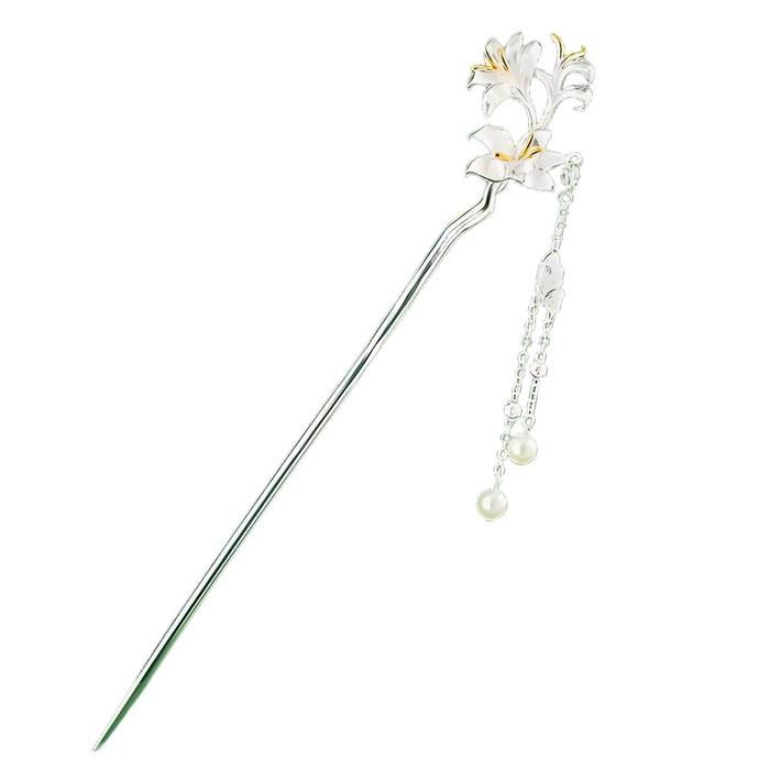 [Miaomyao] Hairpin – Antique Flower (Casablanca Lily) – Silver – One Size