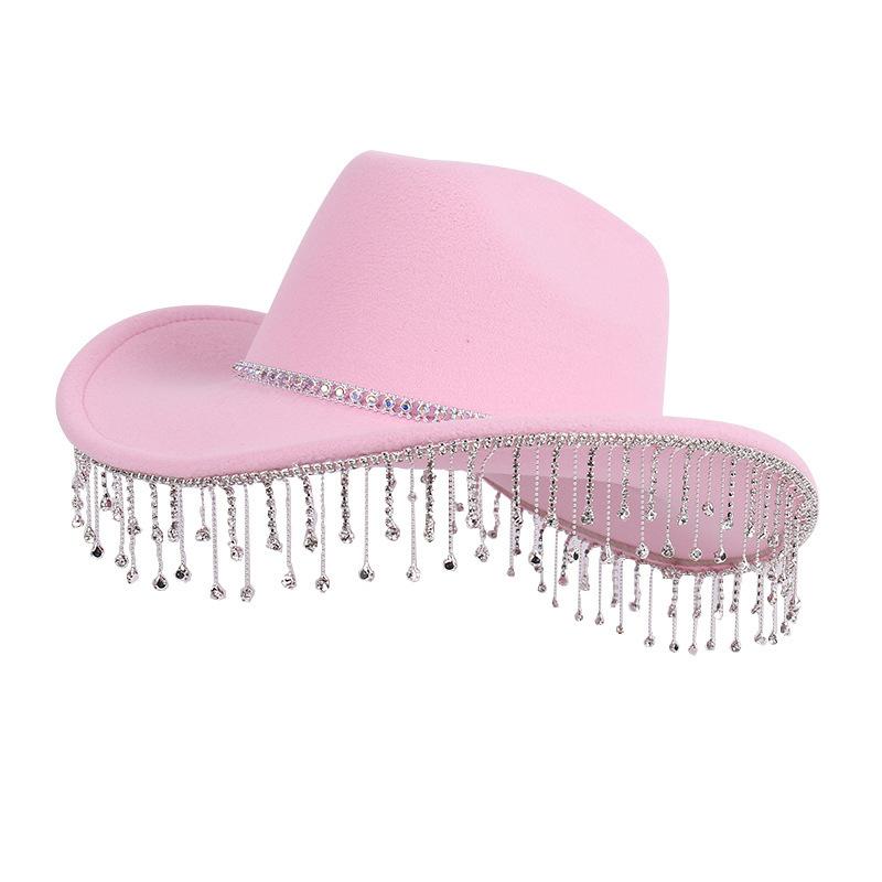 New Western Style Party Rhinestone Decorative Cowboy Hat Metal Chain Fashion Versatile Jazz Hat