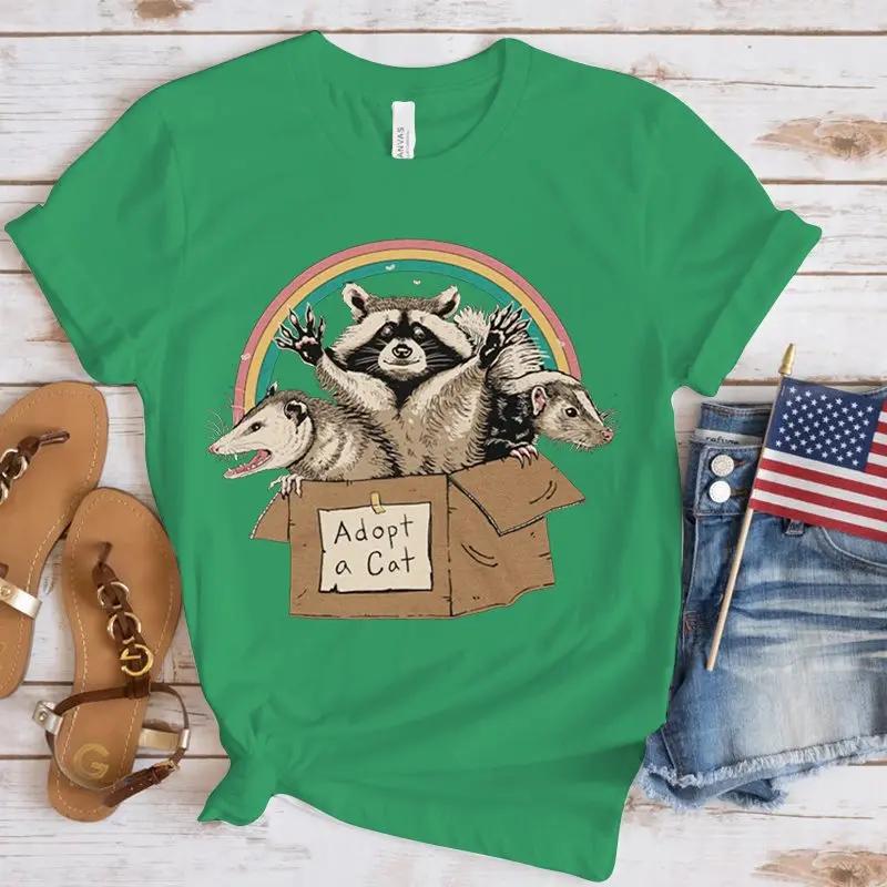 Opossum Print Casual Tee Top Short Sleeve Shirt Lady Clothes Fashion Tshirt Summer Female T Women Lovely Opossum Graphic Tshirt