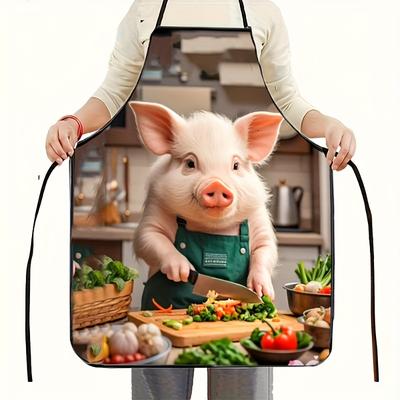 1pc  Cute Pig Chef Cooking Print Apron, Funny Kitchen Apron for Home Cooking Baking Cleaning