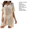 Women's Mesh Crochet Swimwear Cover-Up V-Neck Short Sleeve Hollow Out Beachwear Loose Fit Bikini Cover Up Dress for Vacation Travel