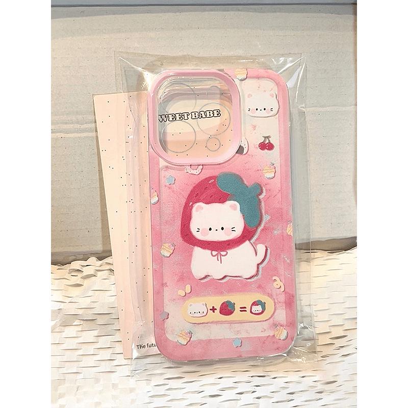 

Strawberry Cat Phone Case: Compatible with Apple 16 Pro Max, 15 Plus, 14, 13, 12. Transparent & Soft. iPhone 13