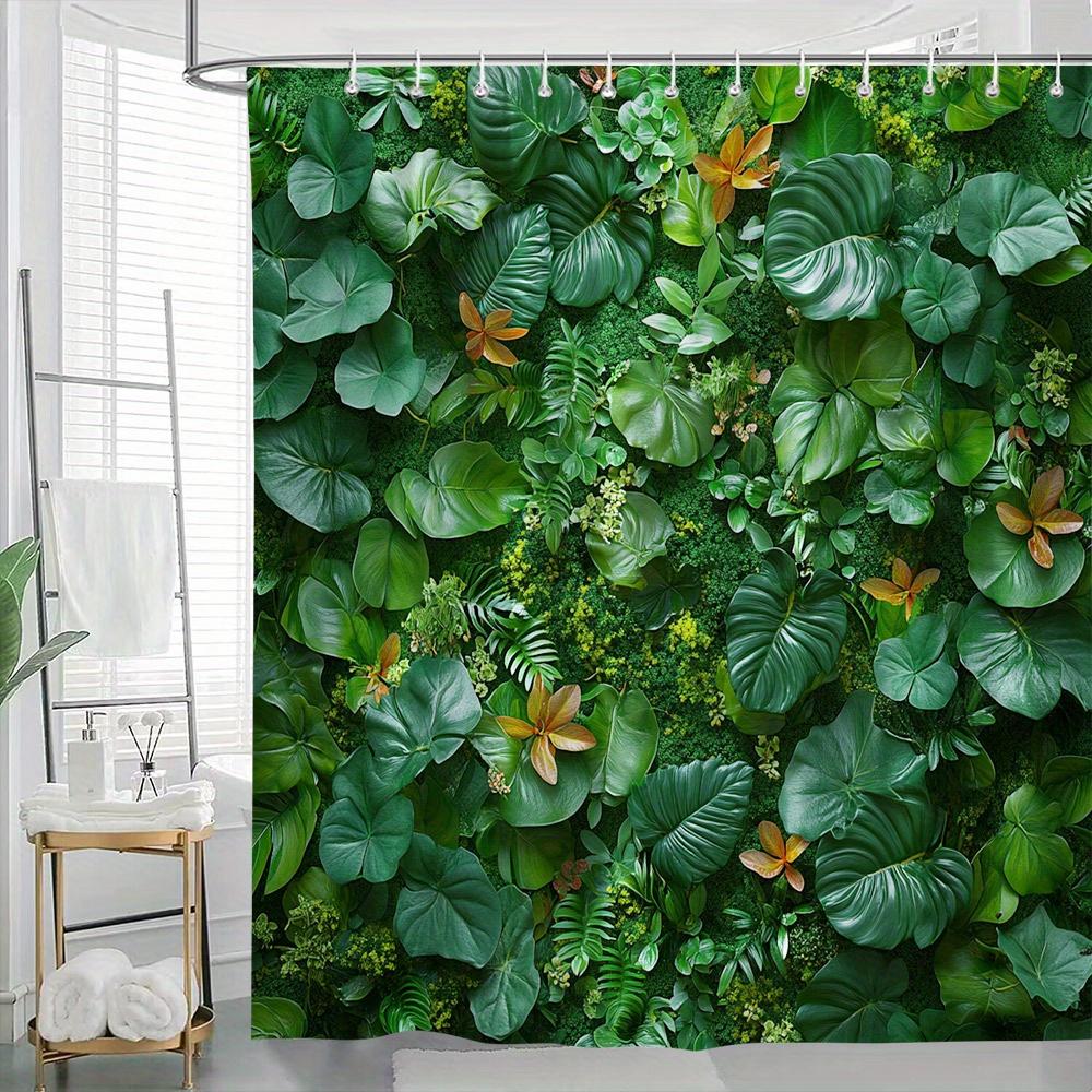 

Shower Curtain: Lush Tropical Greenery and Flowers for a Fresh and Natural Bathroom Decor W90XH180cm
