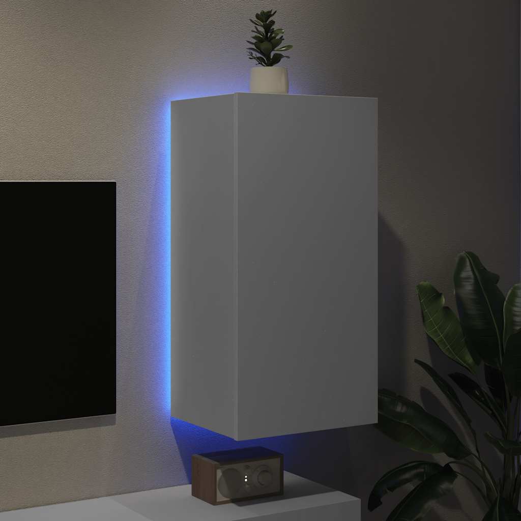 Vidaxl Ścienna Szafka Tv Z Led, Biała, 40,5X35X80 Cm