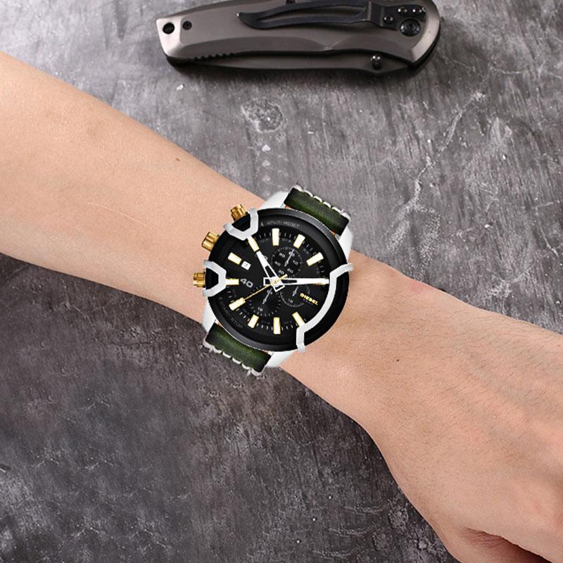 Diesel Watch Quartz Movement Leather Strap Black Dial Chronograph Calendar Black Gold Color Block DZ4585 Men watches DZ4585