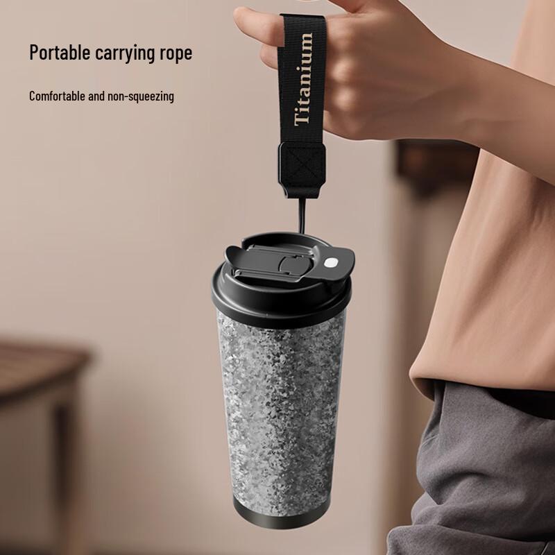 MRSIKEY Double-Wall Titanium Insulated Coffee Mug with Straw