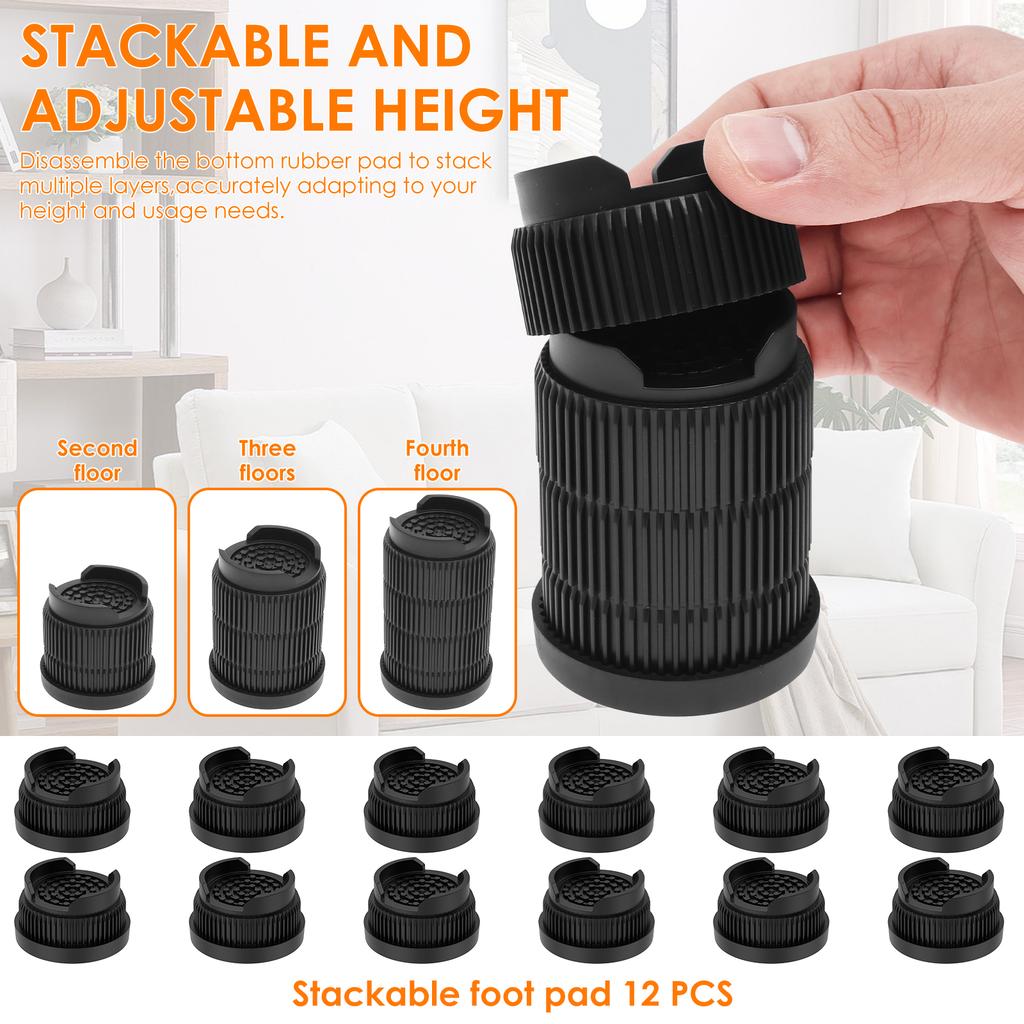 12/16 Pcs Furniture Risers Rubber Base Bed Heightening Foot Pad Heavy Duty Non-slip Floor Protecto Chair Table Feet Leg Lift