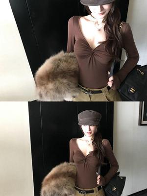 V-neck Long Sleeve Slimming Sexy Top for Autumn & Winter