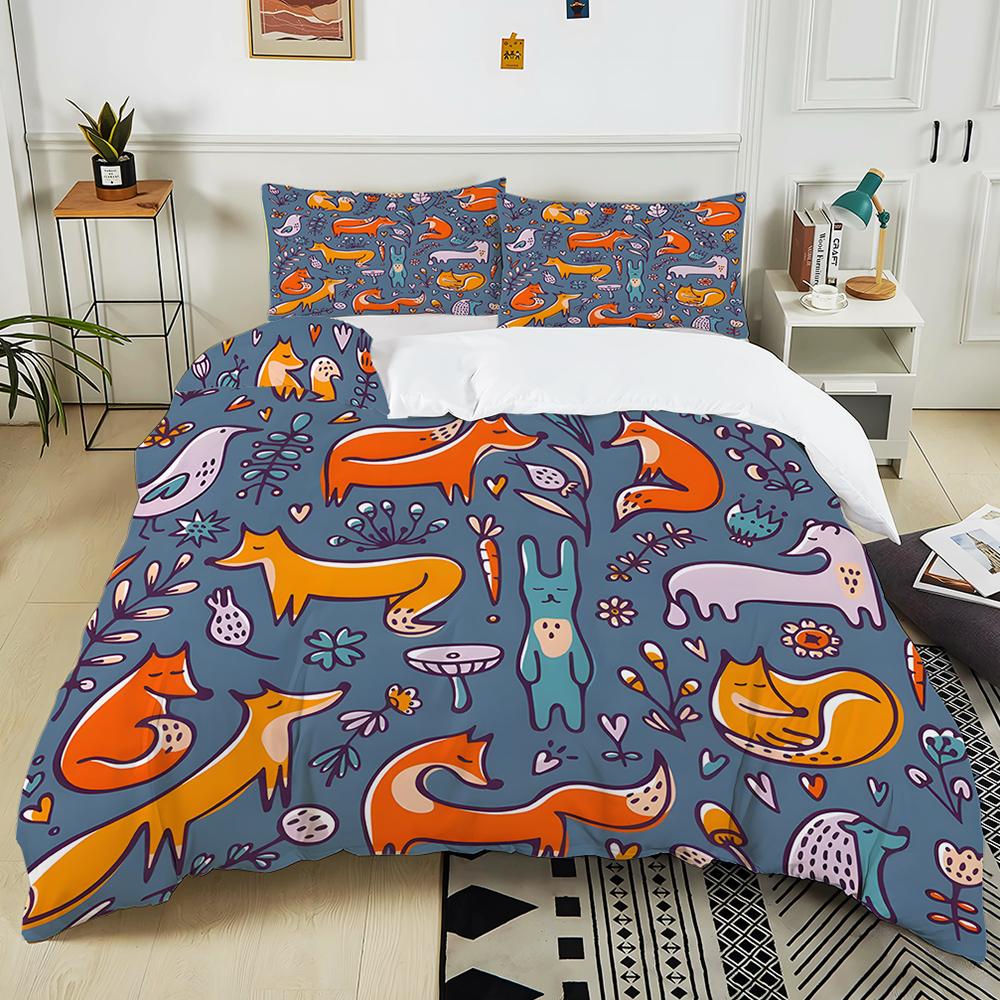 Tiere und Natur Illustration Druck Bettwäsche Set 1 Bettbezug 2 Kissenbezüge für Erwachsene und Kinder Luxus Geschenk Full Size