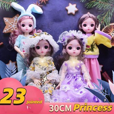 30CM Mini ruchome 23 połączone lalka zabawka dla dziewczynki 3D wielkie oczy BJD księżniczka pełne stroje kolekcja sukienek lalka dla dzieci prezent