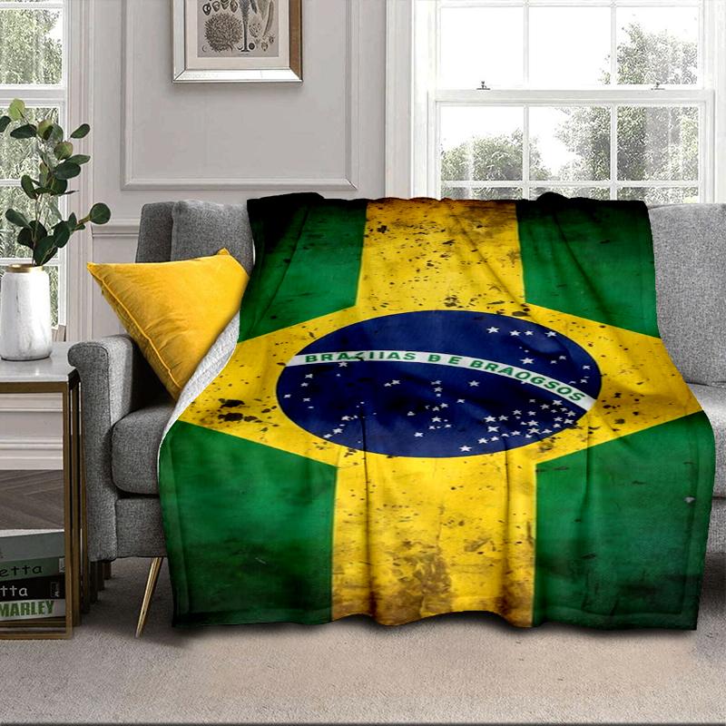 Brazilian Flag Artwork Blanket Flannel Blanket for Bed, Sofa, Camping, Hiking, Picnic Essentials, Gift for Family Fan Gifts