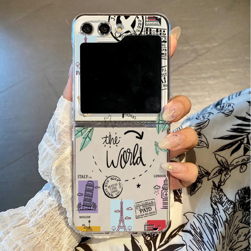 

Складной чехол с принтом горного самолета для Samsung Galaxy Z Flip 7 6 5 4 3 5G Прозрачный ПК чехол для телефона для Samsung Z Flip7 Flip6 Flip5 Galaxy Z Flip6