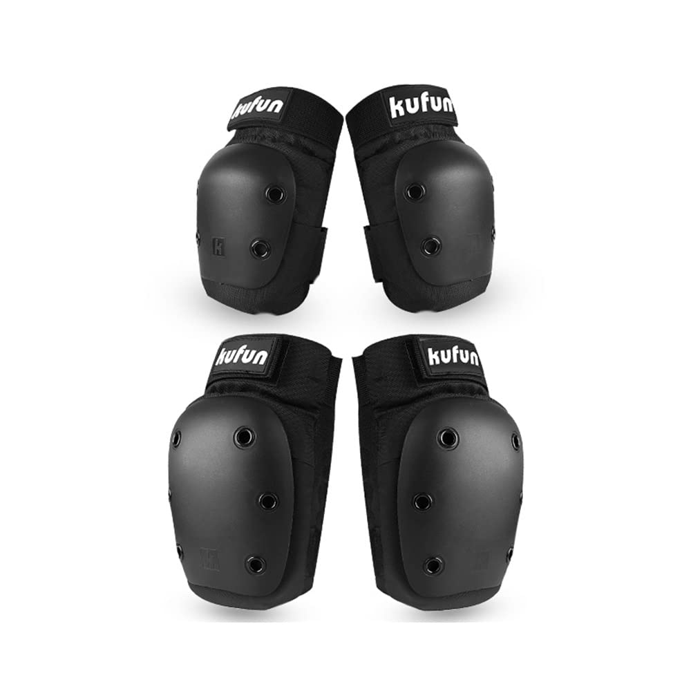 

kufun Набор защиты для скейтборда для коленей и локтей, для роликов и мотоциклов, для детей и взрослых, для спорта, катания на коньках, катания на лыжах, велосипедов, (Средняя) чёрный