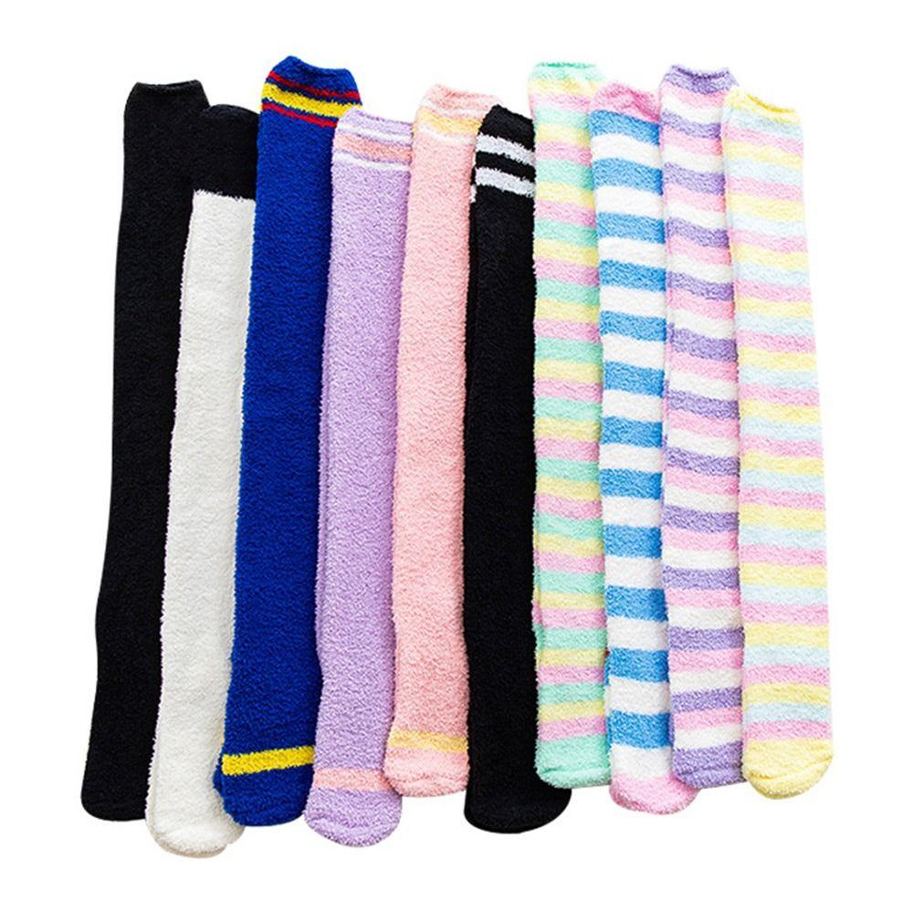 Soft Warm Striped Stockings Long Tube Coral Velvet Warm Leg Wear Comfortable Cozy Lined Terry Socks Winter