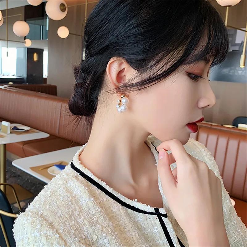 Gold Color Hoop Imitation Pearl C Shape Earrings Stud For Women Luxury Bridal Wedding Hoop Earrings Cute Girls Jewelry