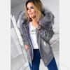 Women's Long-sleeved Warm Mid-length Distressed Large Fur Collar Hooded Denim Jacket