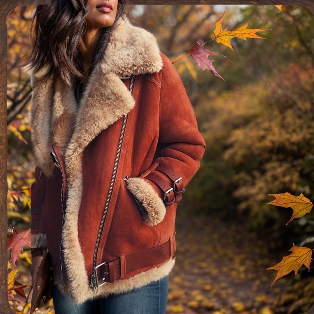 2025 Herbst Winter Damen Wildlederimitat Lammwollmantel Mode Revers Fleece Warm Oberbekleidung