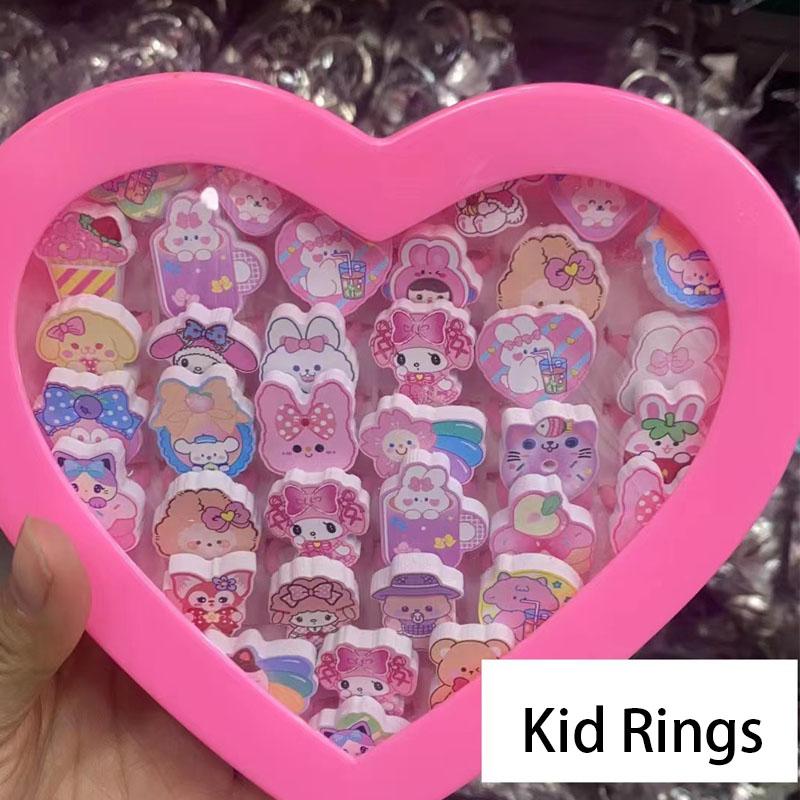 10pcs/Lot Cute Children's Cartoon Rings Glitter Flower Fruit Shape Plastic Adjustable Ope Excluding boxes