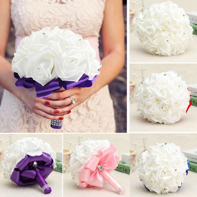 Bouquet Da Sposa Con Rose Artificiali Viola E Lilla – 22,9 X 25,4 Cm – Per Damigelle, Matrimoni E Feste A Tema
