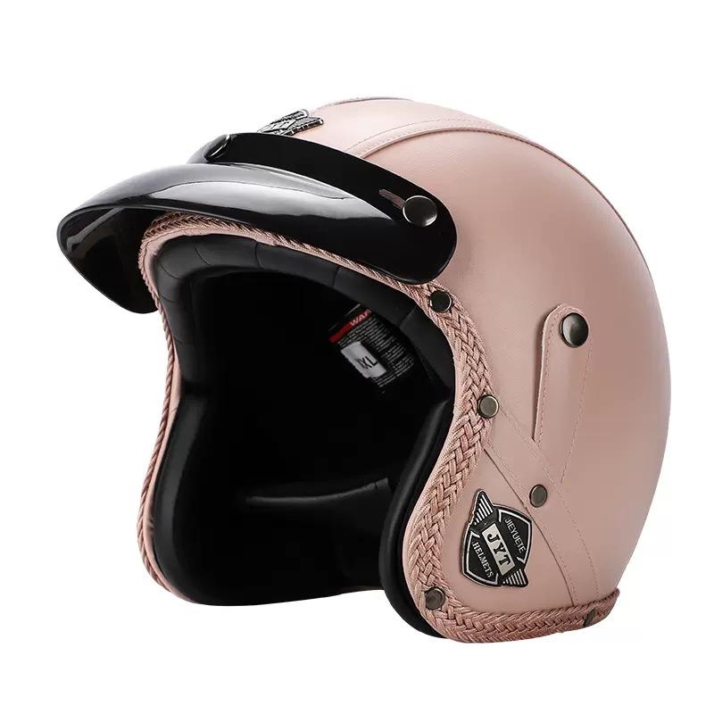 3C Vintage 3/4 Half Helmet Electric Motorcycle Summer Pedal Cruise Locomotive Leather Helmet Men and Women