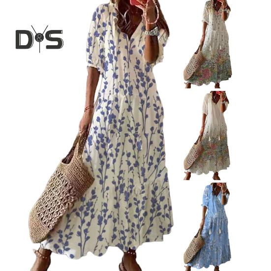 Женское платье с короткими рукавами и цветочным принтом — фото 8