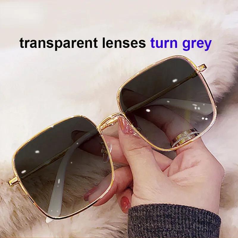 

0~-600 Nearsighted Color Changing Eyeglasses Women Diamond Studded Extra Large Rectangular Anti Blue Light UV-proof Finished Glasses with Deg -1.0