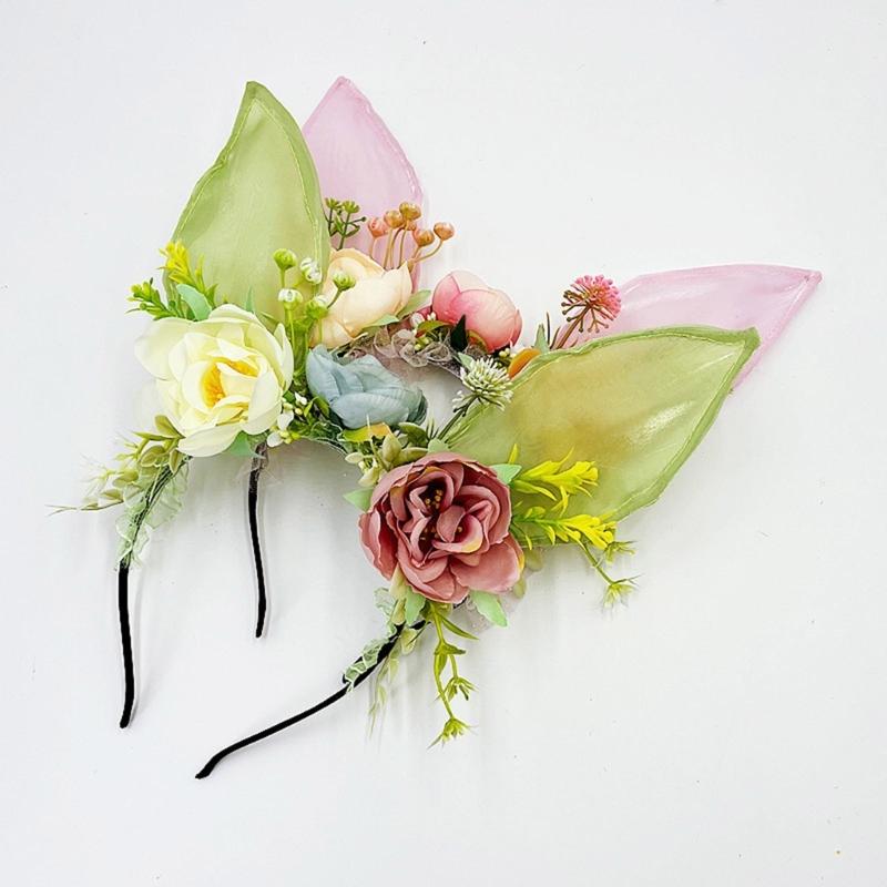 Large Bunnies Ears Hair Hoop Polychrome Flower Hairband Female Anime Headbands for Kids and Teens