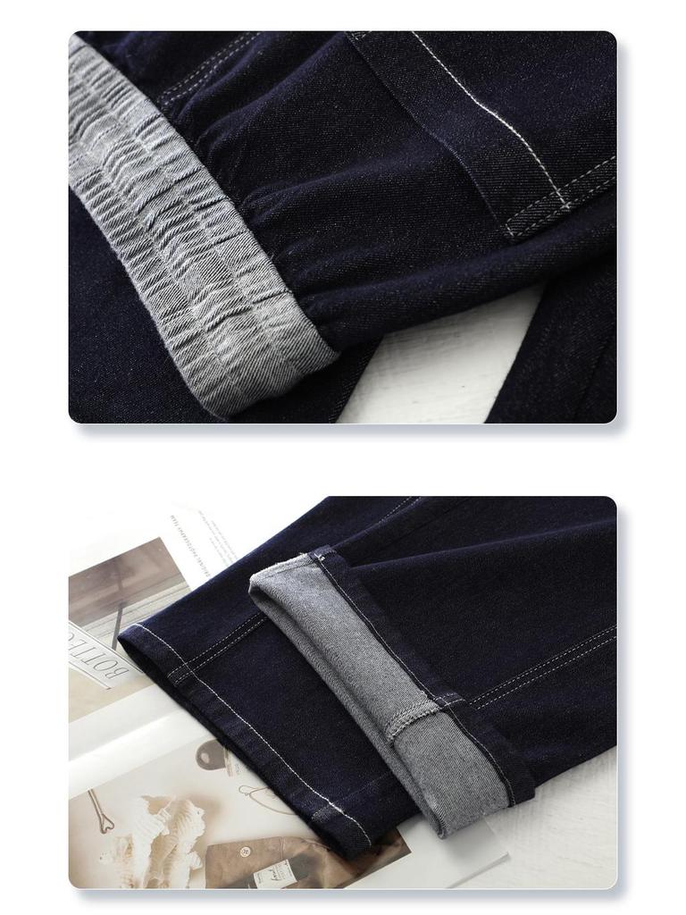 Damskie jeansy retro w kolorze ciemnoniebieskim z wysokim stanem - Nowość Wiosna i Jesień 2025 Wyszczuplający fason z prostymi nogawkami