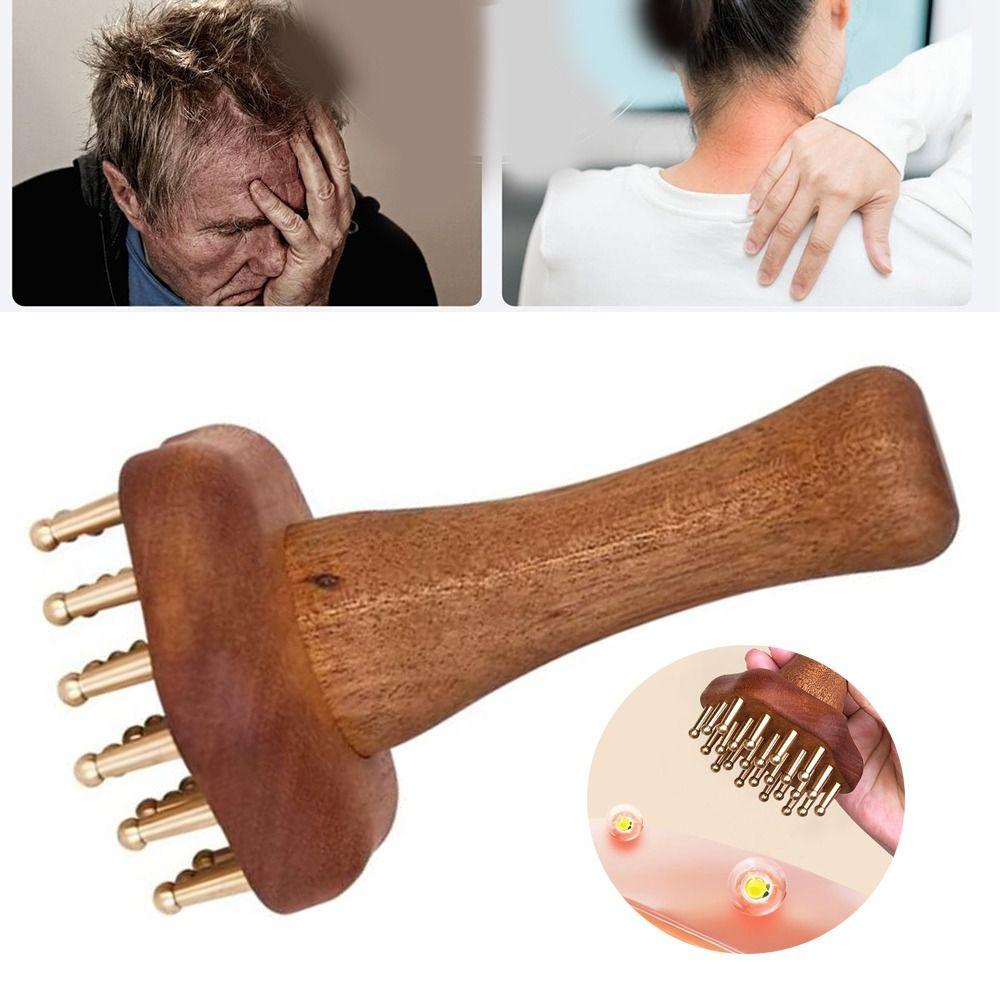 Wooden Handle 24teeth Copper Head Massage Comb Relief Body Massage Brush  for Cellulite Remover