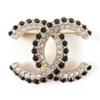 Excellent Brooch COCO Mark Black Stone Clear Stone Large Size Gold A22B Used