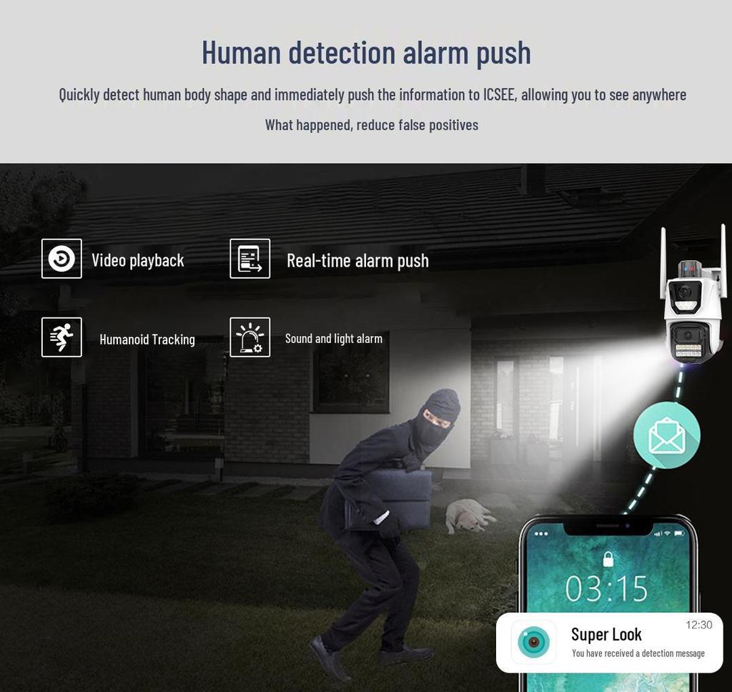 8MP Dual-Lens PTZ Outdoor Wireless Camera with HD, Motion Alarm, Mobile Monitoring, Waterproof Design
