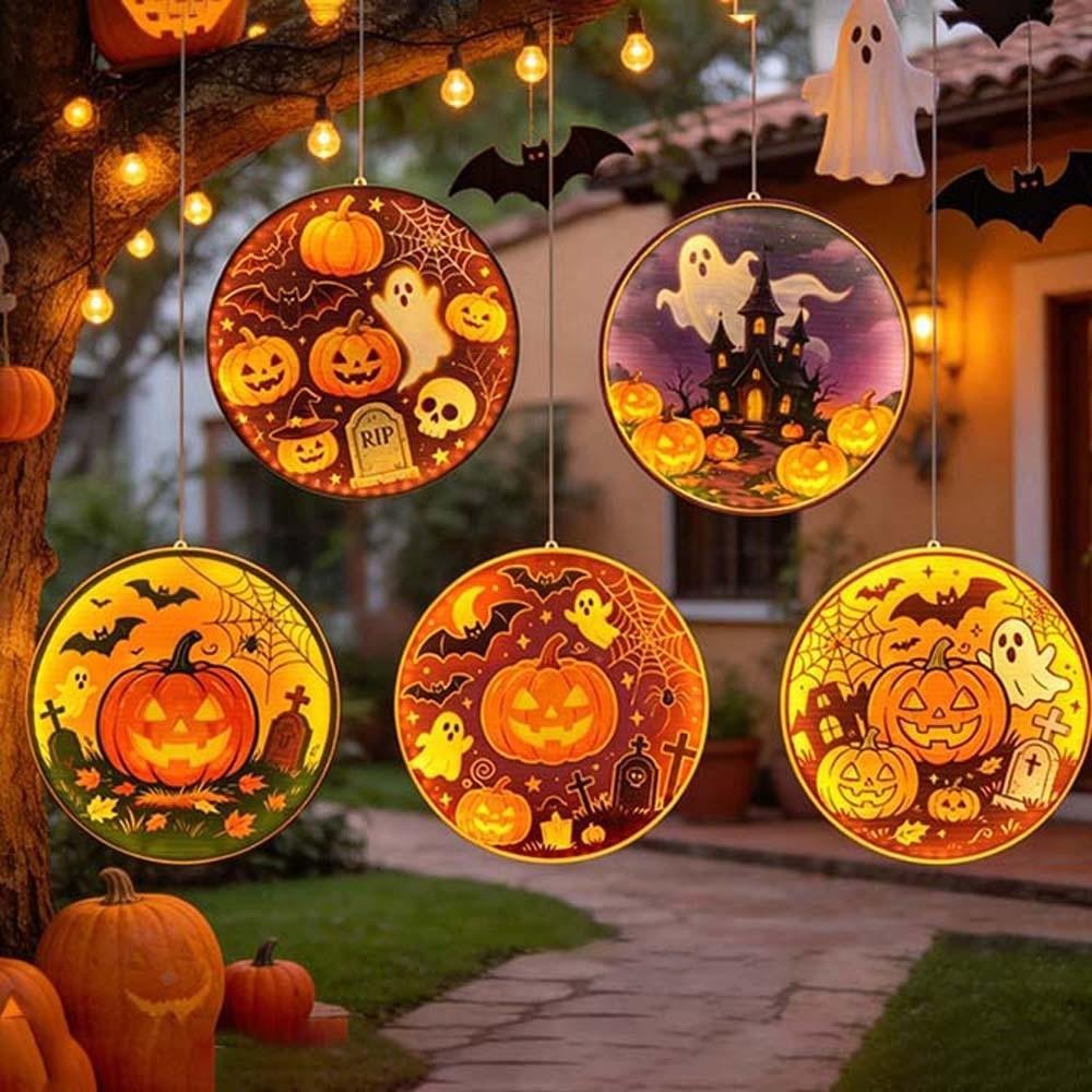 Double Sided Graphic Halloween Window Lights Ghost Silhouette Light  Home Glass Door