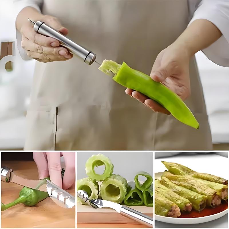 Stainless Steel Corer Chili Corer Bitter Gourd Seed Remover Core Digging Knife Green Pepper Cutter Seed Digging Tool Kitchen