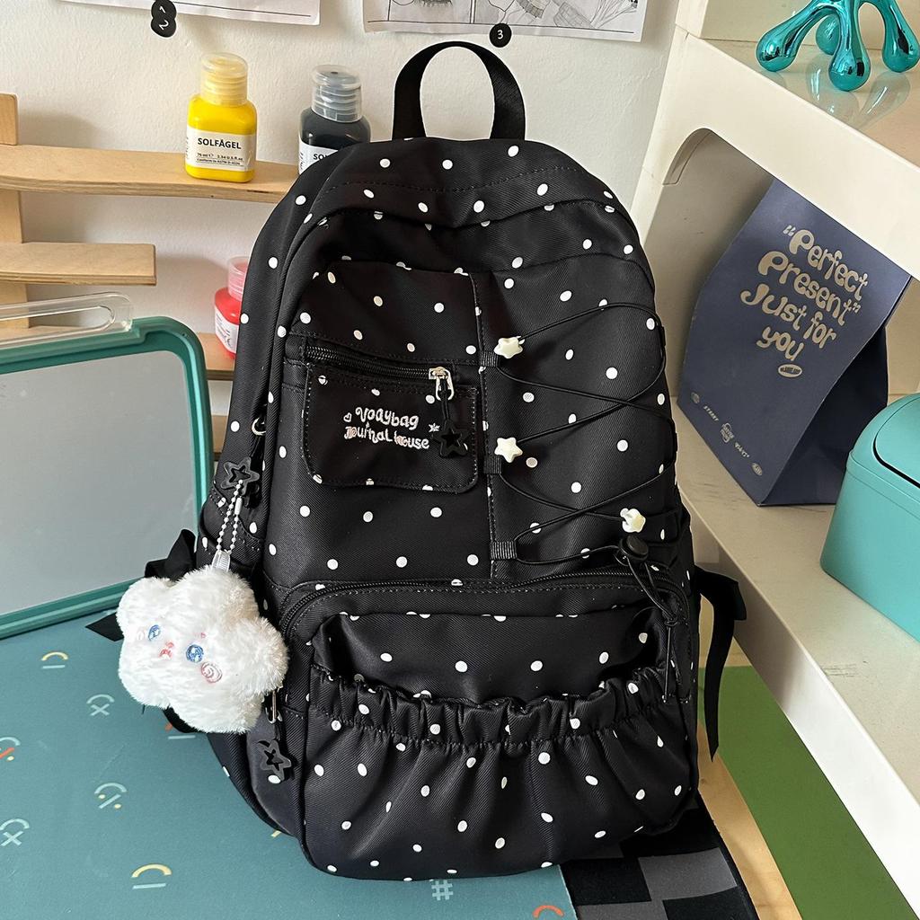 Schoolbag low saturation sea salt light blue polka dot soft waxy sweet backpack pleated lace atmosphere student party schoolbag