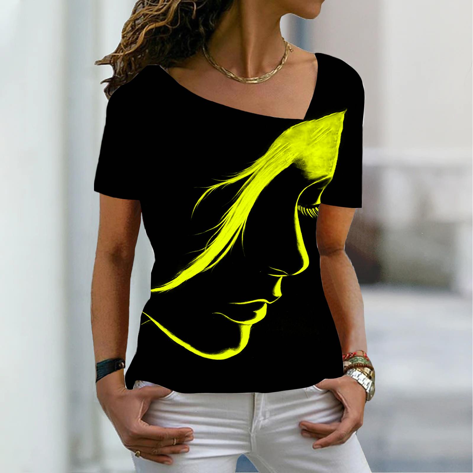 

Женская мода, новая ретро-футболка с принтом лица, футболка с короткими рукавами и v-образным вырезом, базовая рубашка, топ, летний топ XS-8XL/3D печать M