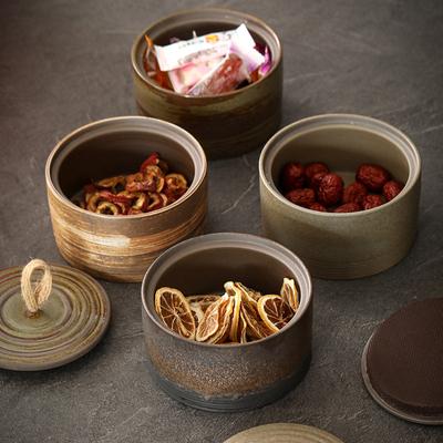 Simple Style Ceramic Tea Jar Japanese Style Rough Pottery Storage Tank Vintage Sealed Tea Canister Tea Container