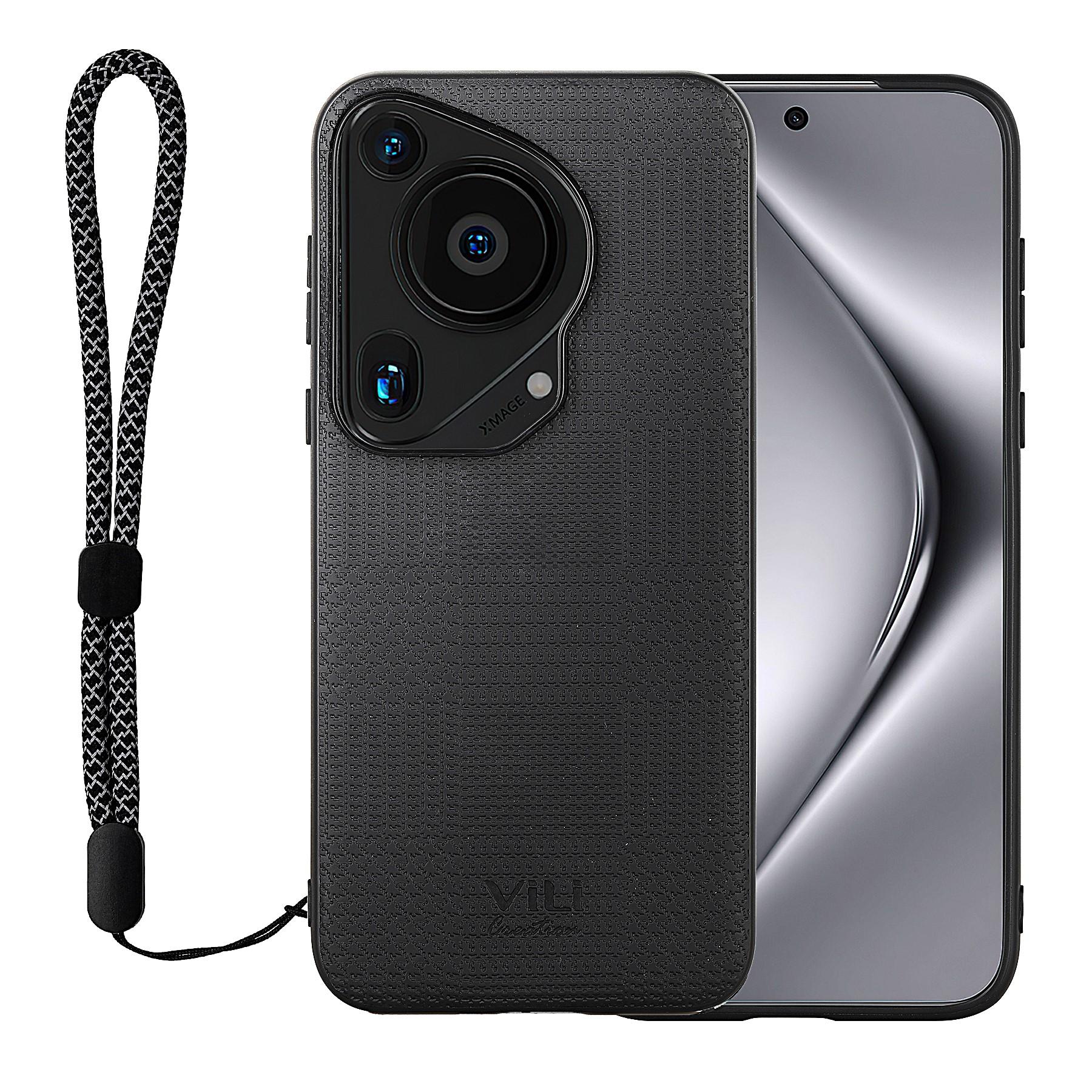 

VILI TH Series for Huawei Pura 70 Ultra Case with Hand Strap Leather Coated PC+TPU Cover Black