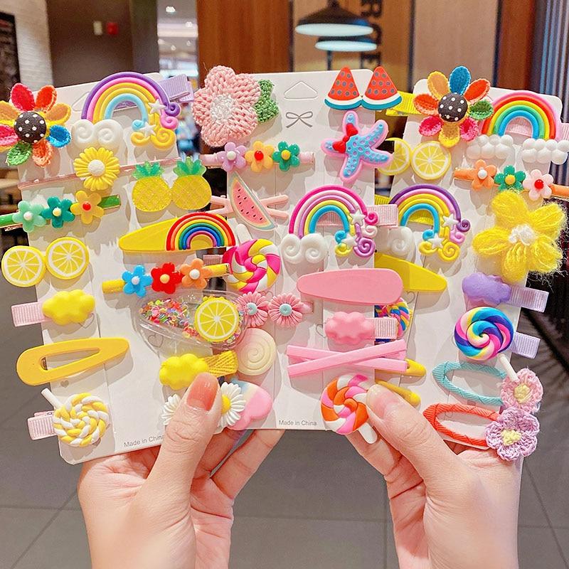 Buy 10/14PCS/Set New Girls Cute Colorful Cartoon Flower Hairpins Kids