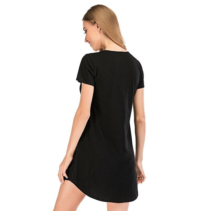 Ladies Solid Color Cute Cotton Nightdress Casual Plus Size Cartoon Nightdress Sexy O-Neck Short Sleeve Homewear for Summer