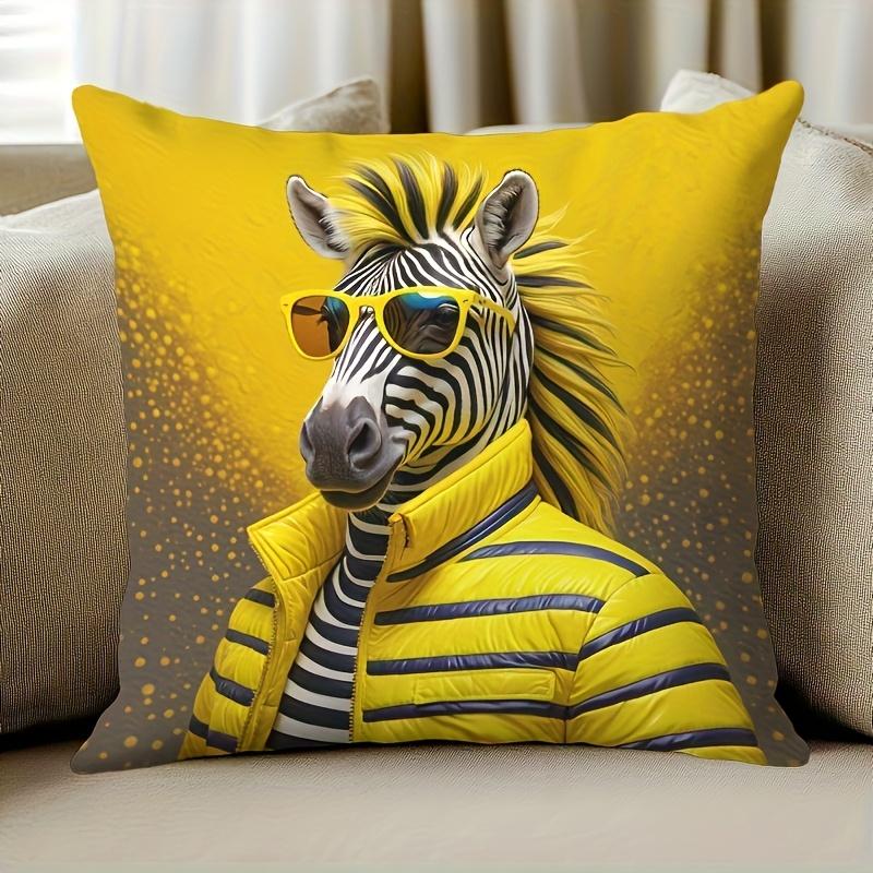 Funny Yellow Zebra Illustration Pillowcase Cushion Throw Pillow Pet Lovers Novelty Home Decor Print 40x40cm Accent Accent Pillow