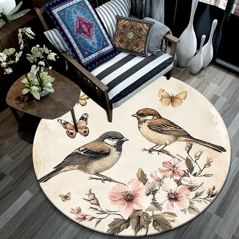 Birds Round Area Rug,Carpet Rug for Living Room Bedroom Sofa Playroom Decor,Non-slip Floor Mat